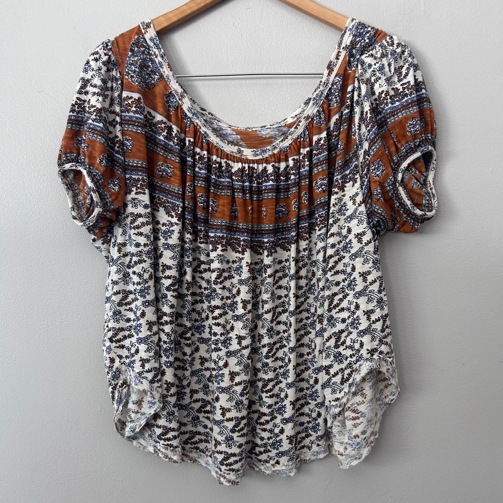 Free People Paisley Pull Sleeve Swing Top Women Small Oversized Floral Boho - Picture 2 of 7